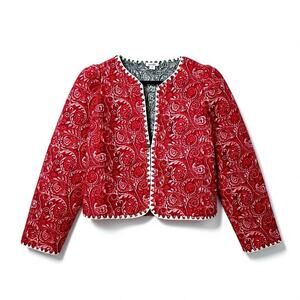 Sundance Cotton Quilted Jacket XS Red Paisley Embroidered Boho Folk Art Reverse